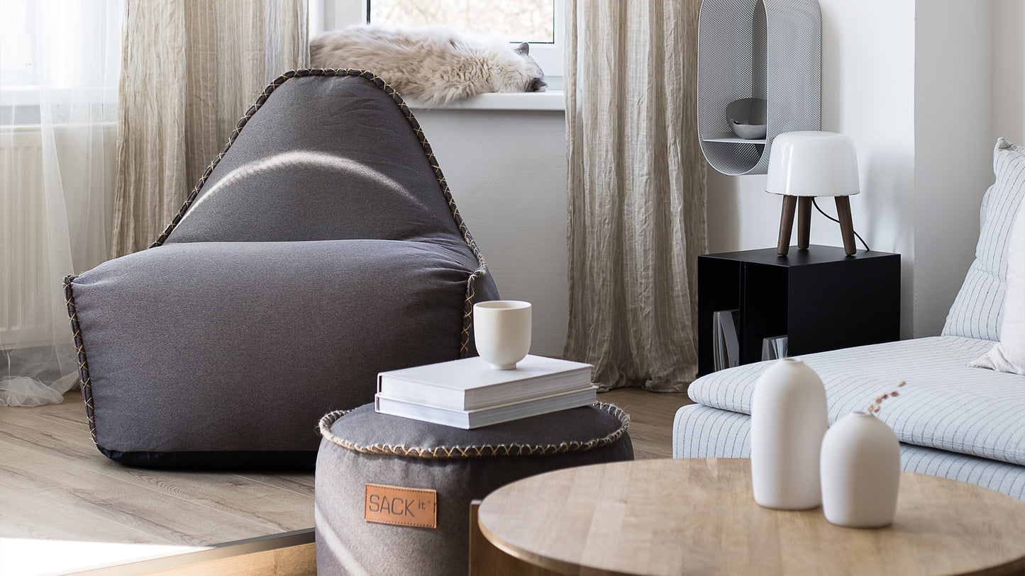 Canvas Lounge Chair & Pouf - Sitzsäcke für den Innenbereich mit Hocker