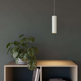 Weiße Expo Pendant Pendelleuchte aus Aluminium mit schlankem Design und langer PVC-Schnur.