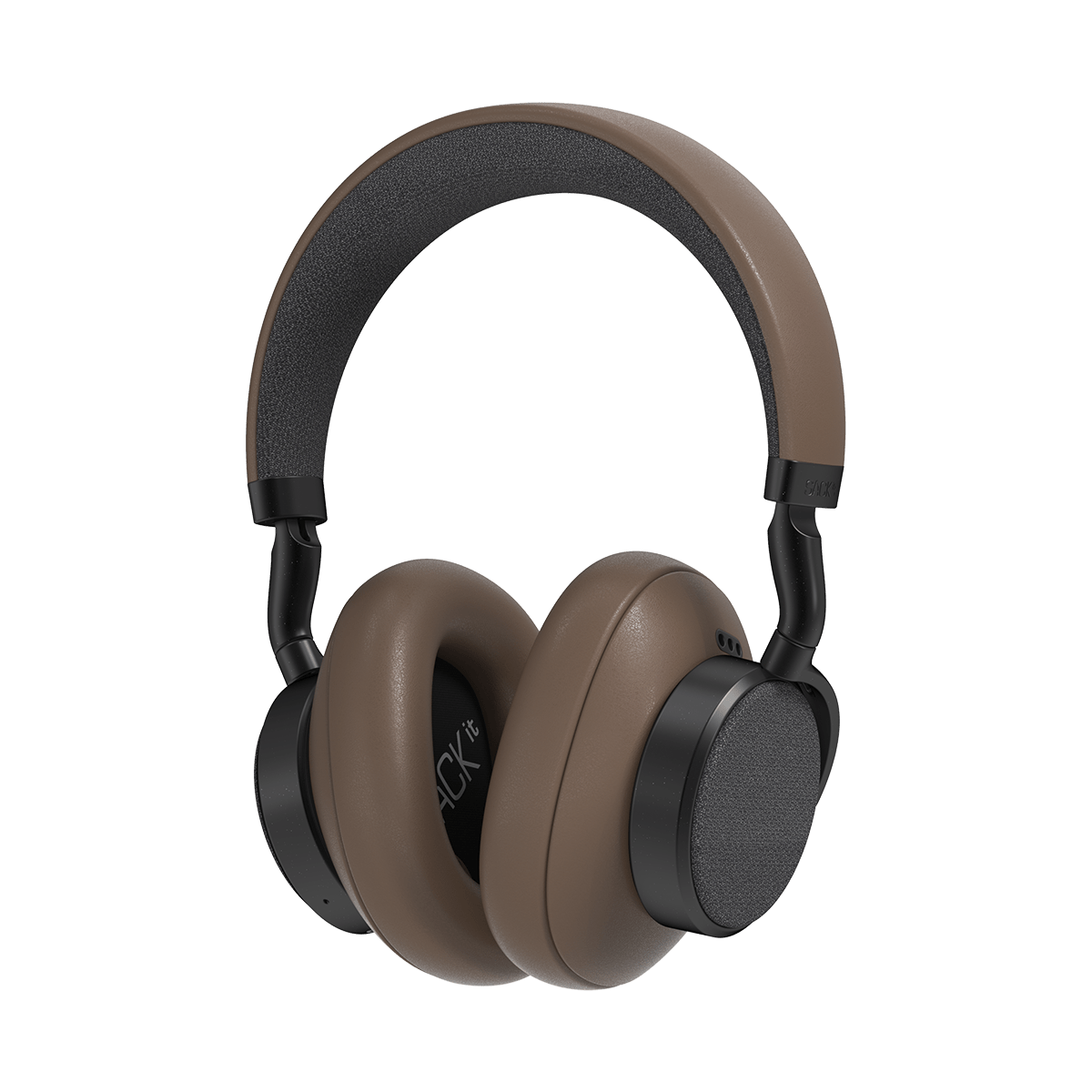 Braune SACKit Touch 410 kabellose Kopfhörer mit drehbaren Ohrmuscheln und PU-Lederbezug.