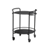 Schlichter schwarzer Serving Table aus pulverbeschichtetem Stahl mit vier Rollen, modernes Design.