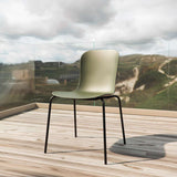Outdoor dining chair Patio Chair no. One S1 in olive green recycled plastic with black steel frame