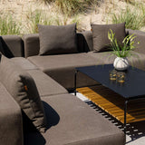 Schwarzes Cobana Lounge Sofa mit 5 Modulen und Eckelement, modernes Outdoor - Ecksofa aus Aluminiumrahmen. | Cobana Lounge Sofa - 5 seater corner sofa - Kirra Olive Mit Armlehnen | SACKit