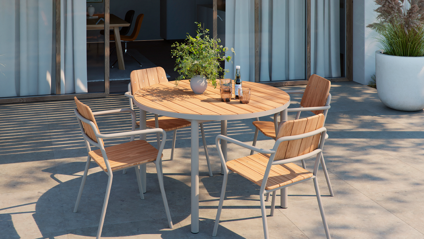 Kirra Dining Table Ø110 - Runder Outdoor-Esstisch für 4 Personen aus Teakholz und Aluminium