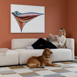Helles Fjord Sofa von sackit mit offenem Ende in einem skandinavischen Wohnzimmer mit lesender Frau und goldenem Hund auf gemustertem Teppich | Fjord Sofa - 2 seater w/ open end - Cosmo Terracotta Links | SACKit