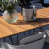 Rechteckiger Patio Dining Table aus pulverbeschichtetem Aluminium mit Teakholzplatte, Outdoor-Esstisch.