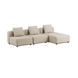 Cobana Lounge Sofa 3 - Sitzer mit Chaiselongue in hellem Kirra Sand, modernes Outdoor - Modulsofa aus Aluminium und Textil. | Cobana Lounge Sofa - 3 Seater Chaise - Kirra Olive | SACKit