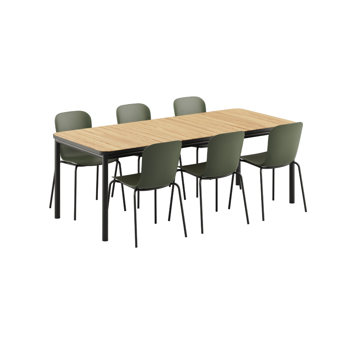 Kirra Dining Table Noir mit 6 Patio Chair no. One S1 in Olive und Noir, Outdoor - Set mit Aluminium und Teakholz. | Kirra Dining Table Noir & 6 Patio Chair no. One - Patio Chair no. One S1 Olive/ Noir | SACKit