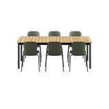 Kirra Dining Table 210x90 mit Olive/Noir Patio Chair no. One S2 aus Aluminium und Teakholz. | Kirra Dining Table Noir & 6 Patio Chair no. One - Patio Chair no. One S1 Olive/ Noir | SACKit