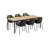 Kirra Dining Table 210x90 mit sechs Patio Chair no. One S2 in Noir/Noir, Aluminium und Teakholz. | Kirra Dining Table Noir & 6 Patio Chair no. One - Patio Chair no. One S2 Noir/ Noir | SACKit