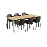 Kirra Dining Table 210x90 mit sechs Patio Chair no. One S2 in Noir/Noir, Aluminium und Teakholz. | Kirra Dining Table Noir & 6 Patio Chair no. One - Patio Chair no. One S2 Noir/ Noir | SACKit
