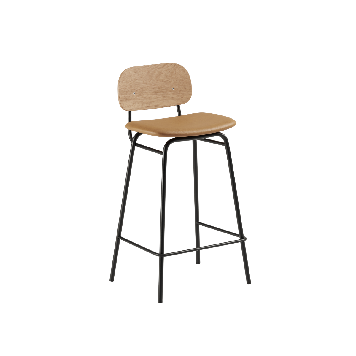 Niedriger Frame Bar Stool mit Rückenlehne in Terra Safari Leder und pulverbeschichtetem Stahlgestell. | Frame Bar Stool - Leather w/ backrest - 68 cm Terra Safari | SACKit