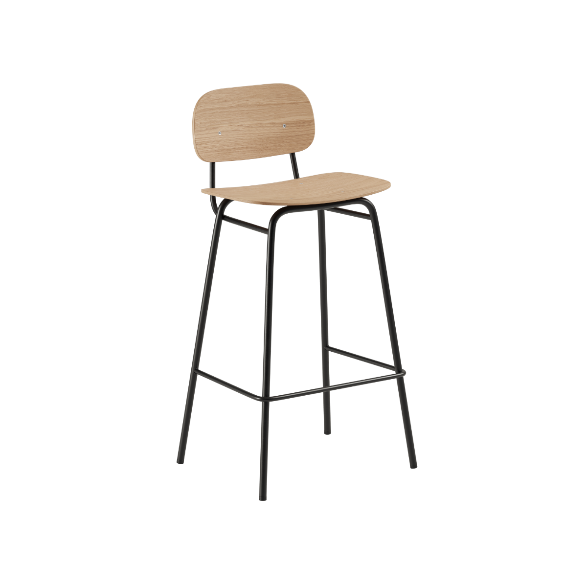 Hoher Frame Bar Stool mit Rückenlehne aus naturfarbenem Eichenfurnier und pulverbeschichtetem Stahlgestell | Frame Bar Stool - Wood w/backrest - 73 cm Natural Oak | SACKit