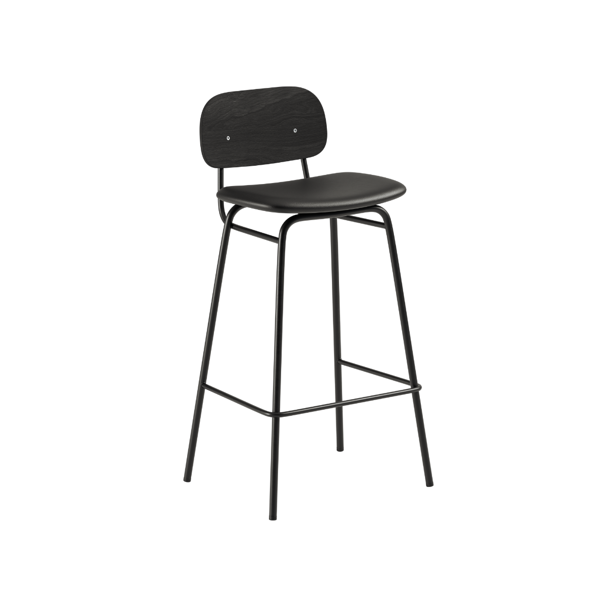 Schwarzer Frame Bar Stool Barhocker mit Rückenlehne und pulverbeschichtetem Stahlgestell, 73 cm hoch | Frame Bar Stool - Leather w/ backrest - 73 cm Terra Black | SACKit