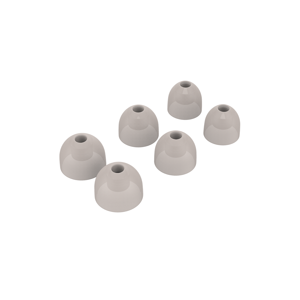 Set aus drei ergonomischen, perlmuttfarbenen Silikon-Eartips für ROCKit-Ohrhörer in klein, mittel und groß.