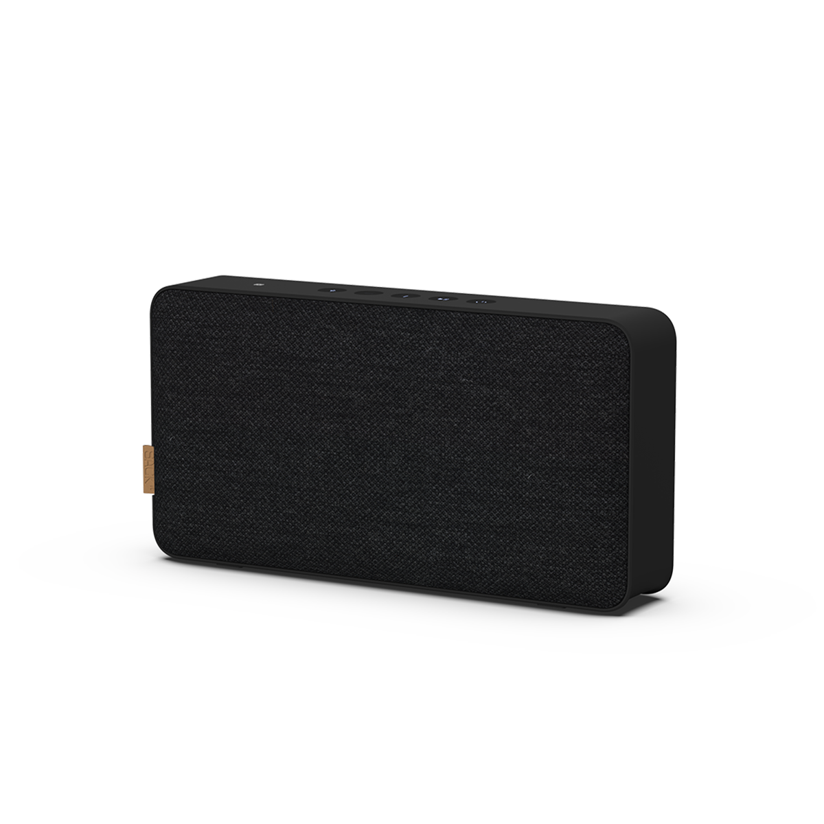 Schwarzer Move 150 Bluetooth Lautsprecher mit Fiord Stoff und Lederdetails, kompakt und tragbar. | Move 150 - Black | SACKit