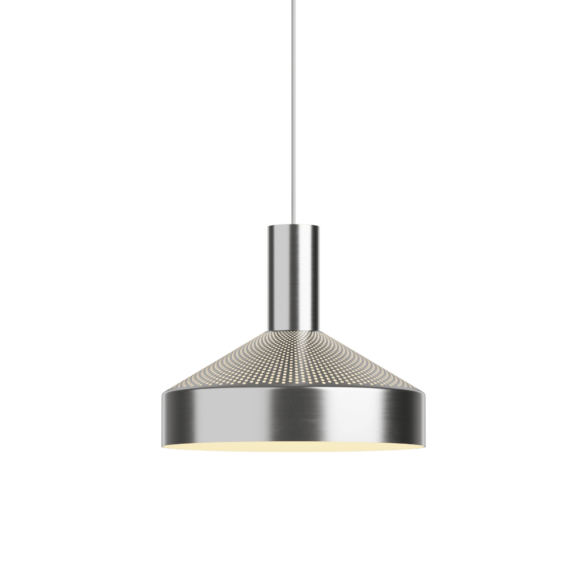 Polierte Dawn Pendant Ø25 Hängeleuchte aus Aluminium mit perforiertem Design und weiß lackiertem Innenschirm