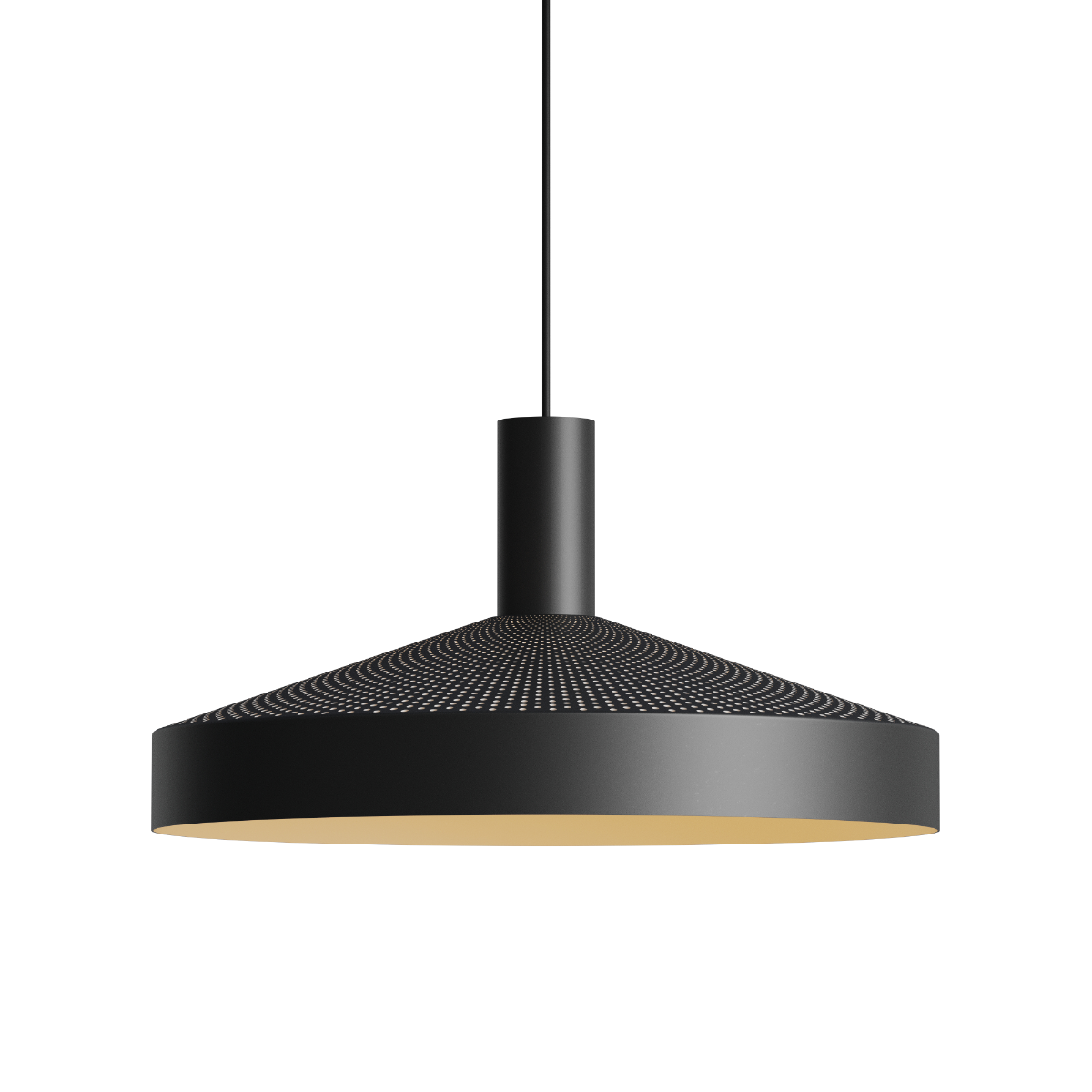 Schwarze Dawn Pendant Ø40 Hängeleuchte aus Aluminium mit perforiertem Design und weißem Innenschirm. | Dawn Pendant Ø40 - Black | SACKit