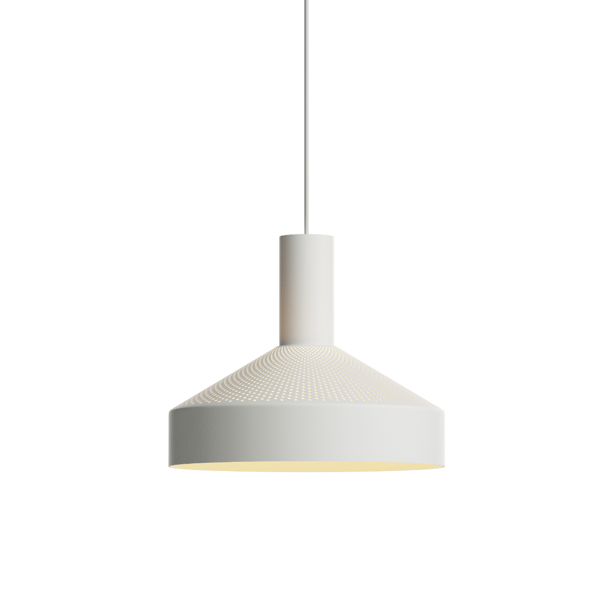 Weiße Dawn Pendant Ø25 Hängeleuchte aus Aluminium mit perforiertem Design und weiß lackiertem Innenschirm
