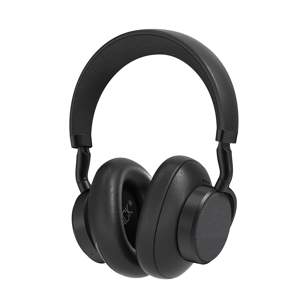 Schwarze Touch 400 Kopfhörer mit Hybrid ANC und flexiblem Design aus PU-Leder und Aluminium.