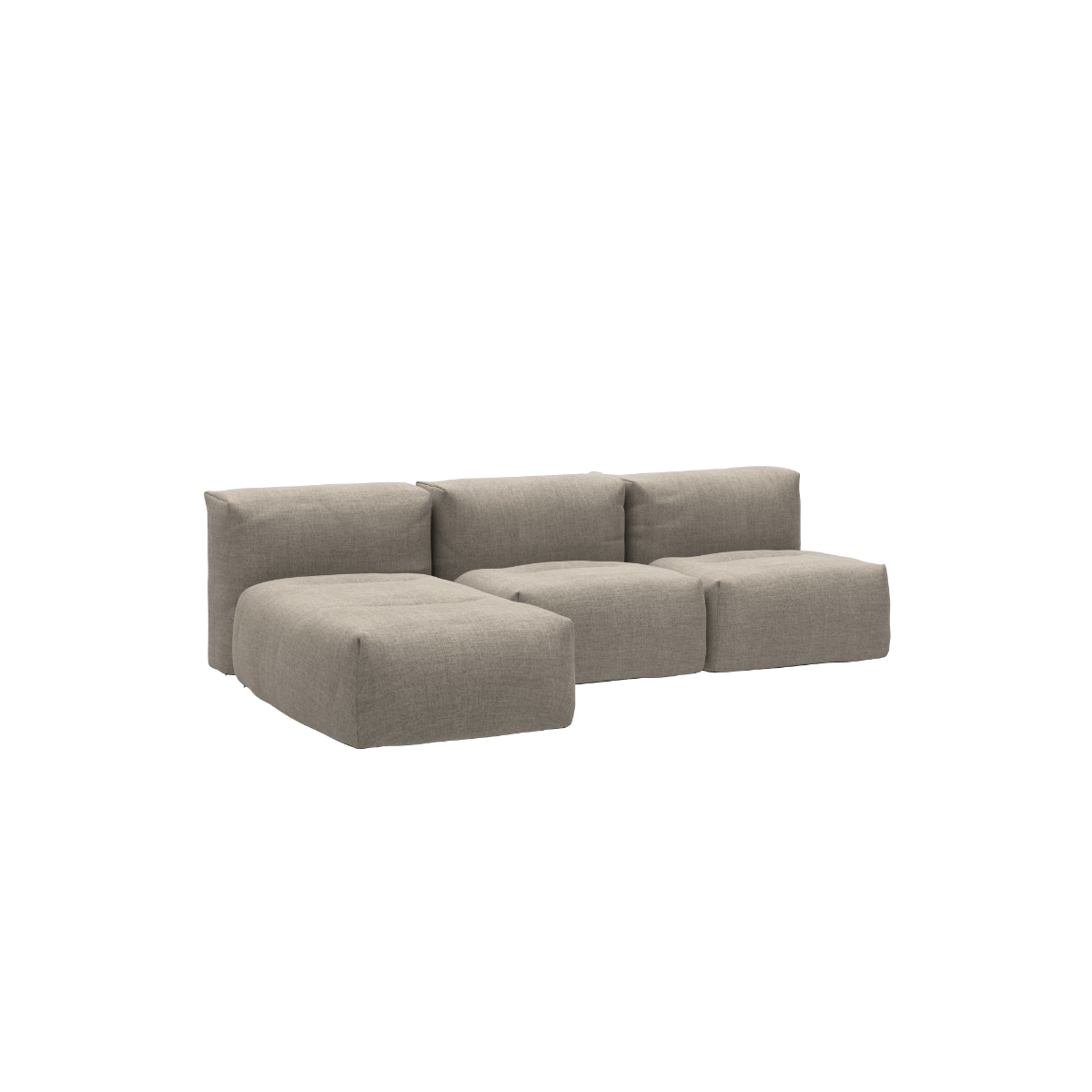 Soft Sofa Outdoor 3-Sitzer mit Lounger in sandfarbenem Kirra-Gewebe, modernes Design, wetterfest