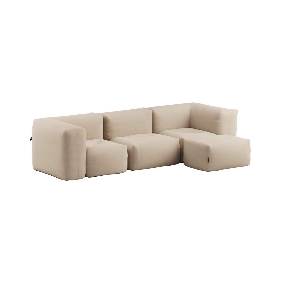 Soft Sofa Outdoor 3-Sitzer mit Pouf in boucle beige, weiches, formstabiles Outdoor-Sofa ohne Gestell.