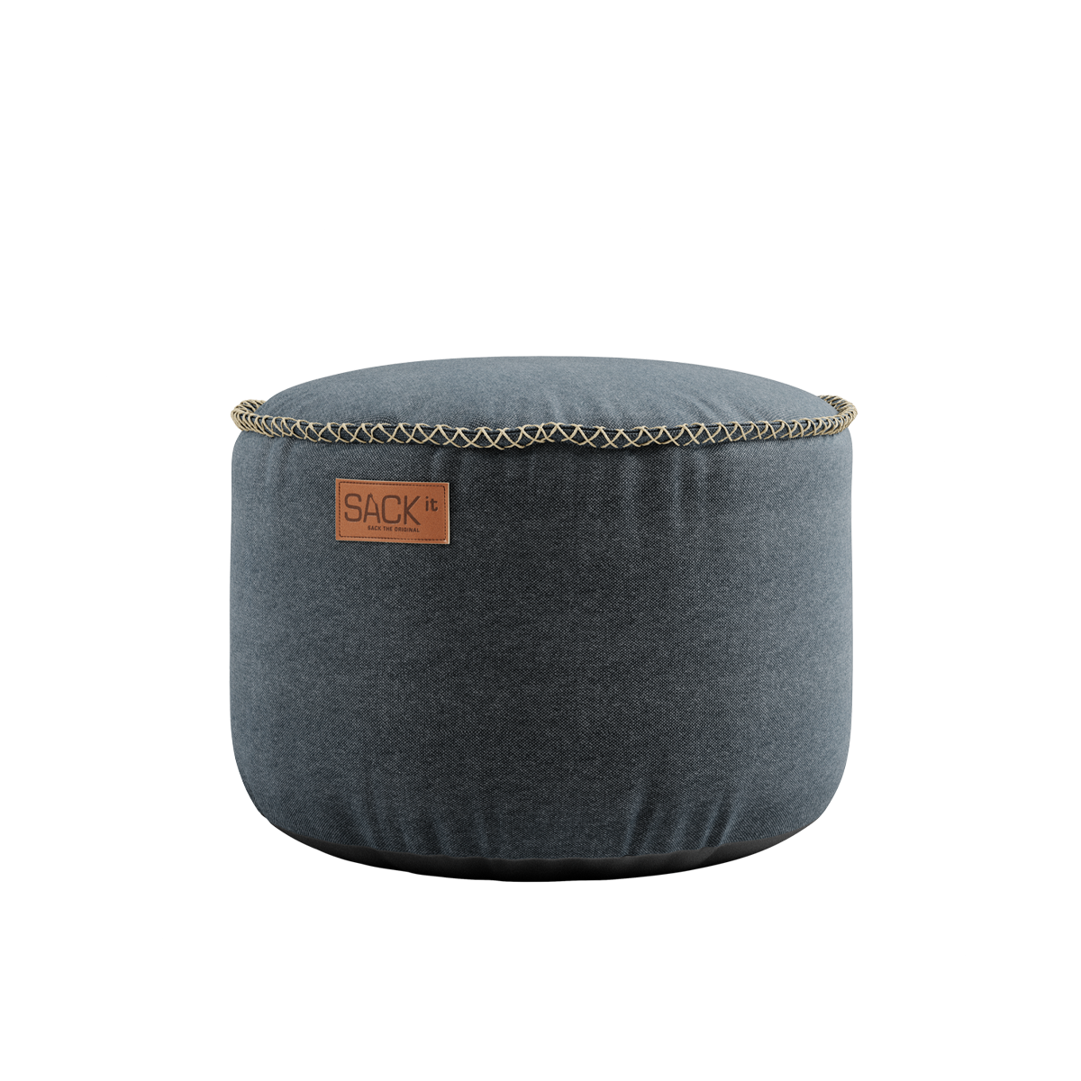 Runder Canvas Pouf in Petrol mit handgenähten Stichen und robustem Stoff, 50x35 cm. | Canvas Pouf - Canvas Petrol | SACKit