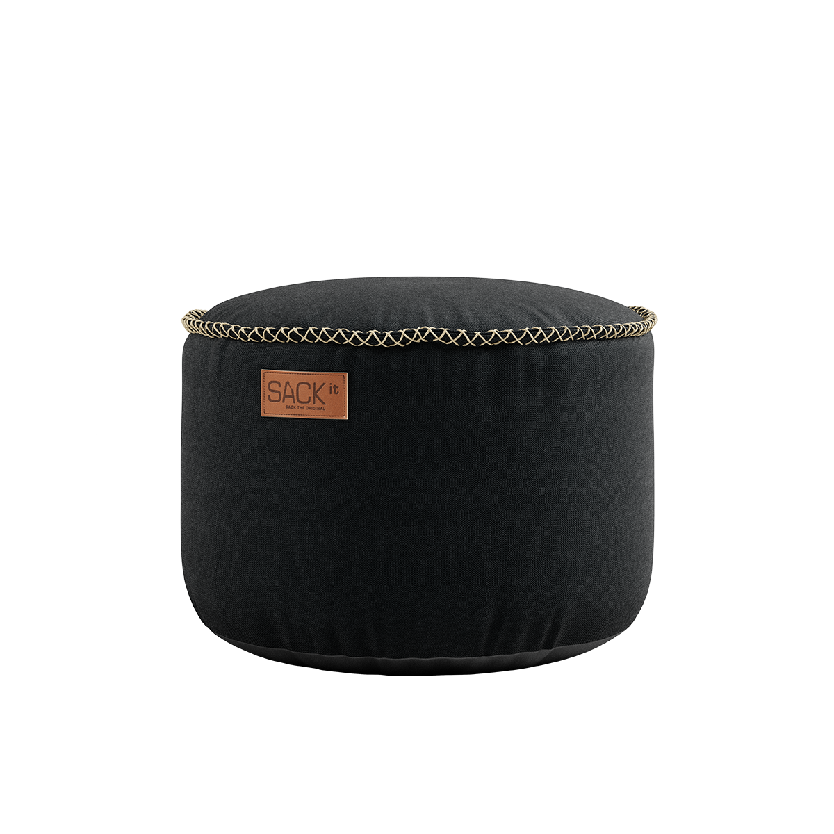 Schwarzer Canvas Pouf mit handgenähten Stichen, rund und robust, skandinavisches Design. | Canvas Pouf - Canvas Black | SACKit
