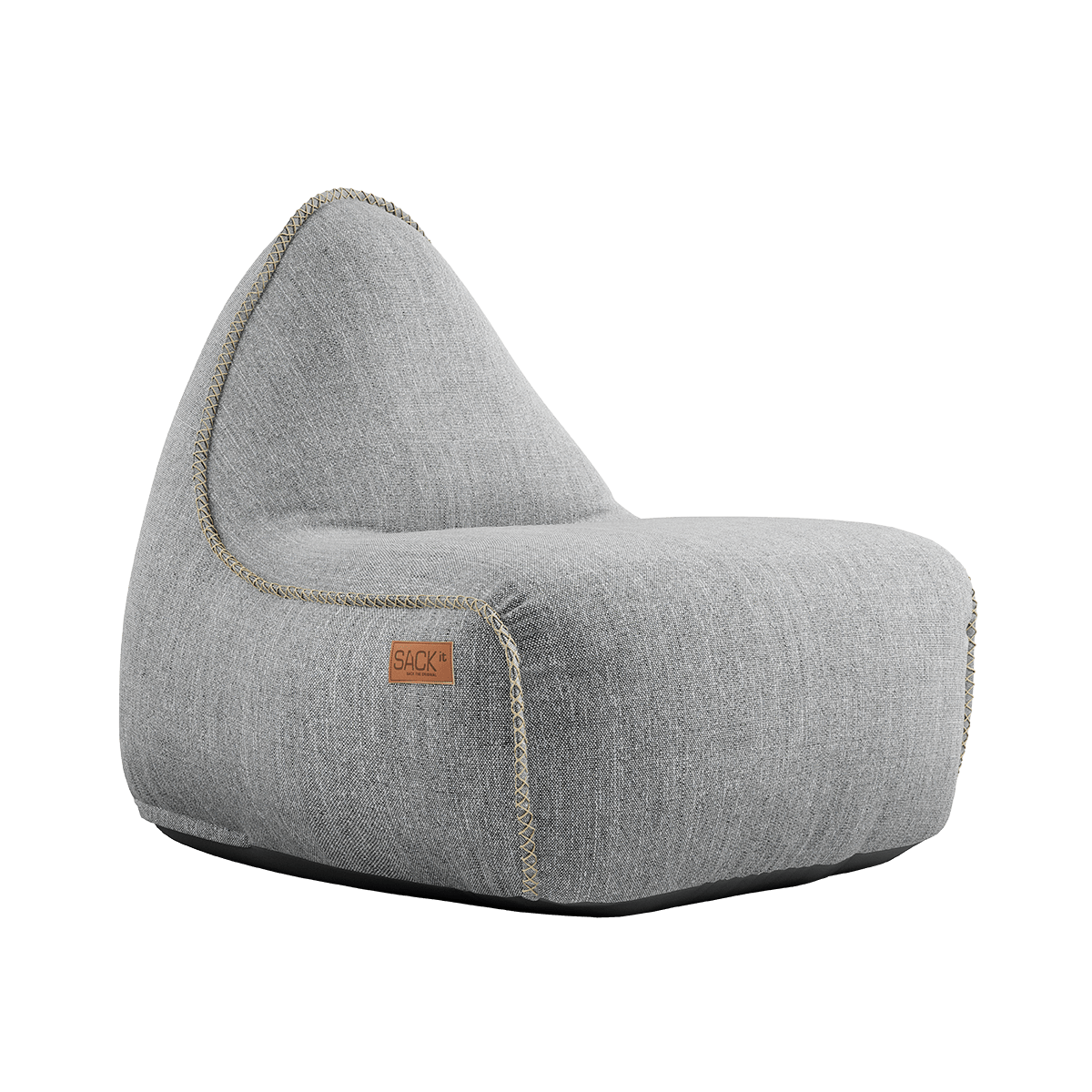 Grauer Outdoor Sitzsack mit hoher Rückenlehne und breiter Sitzfläche von sackit für Garten Terrasse und Balkon