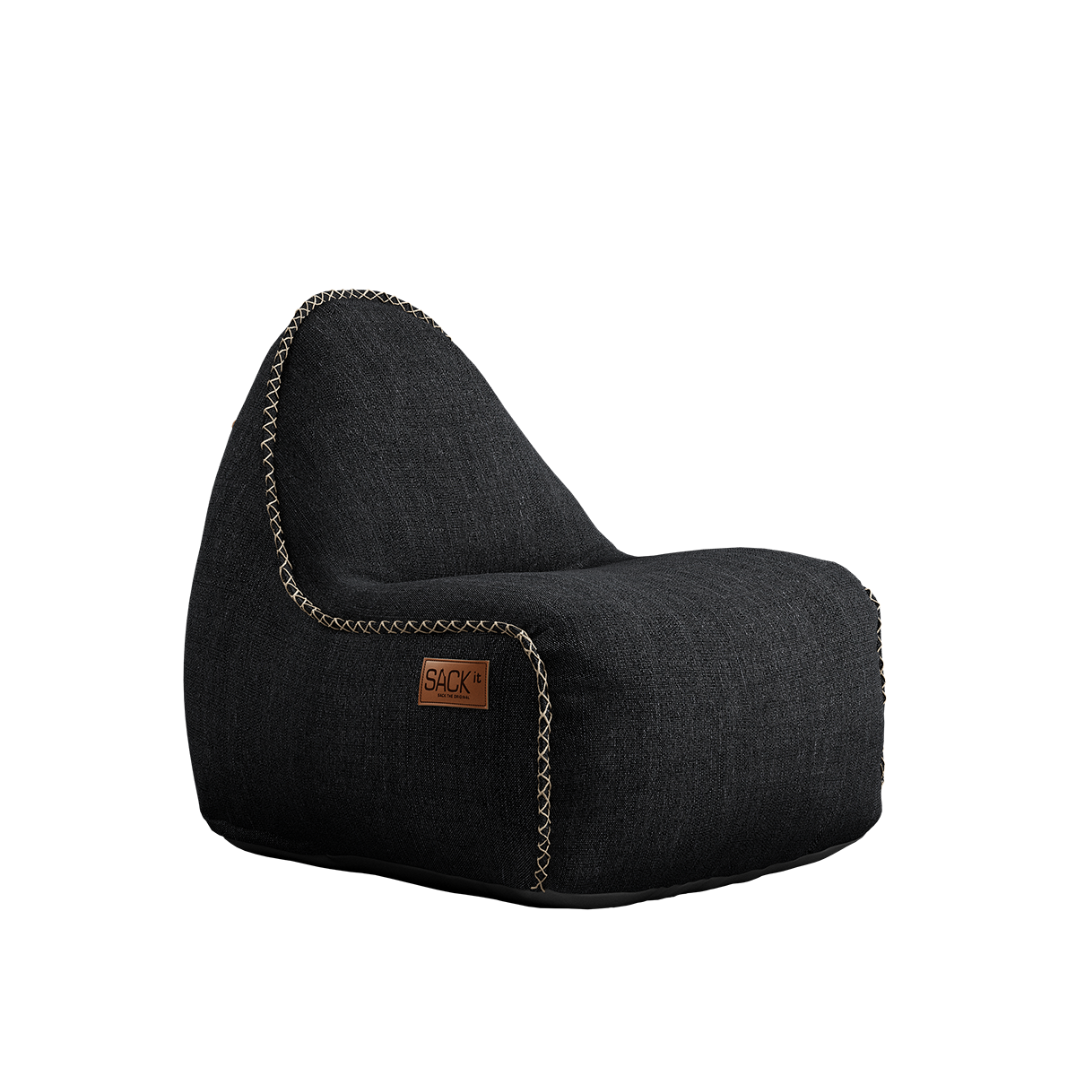 Cobana Junior Lounge Chair in schwarzem, wasserabweisendem und scheuerfestem Material, handgenähte Stiche sichtbar. | Cobana Junior Lounge Chair - Cobana Black | SACKit