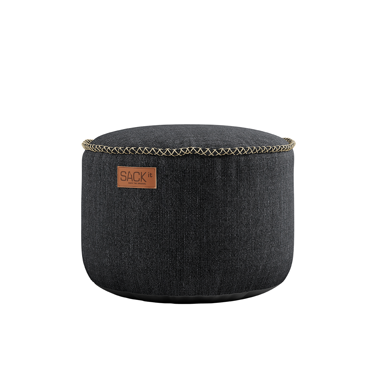Runder Cobana Pouf in schwarzem wasserabweisendem Polsterstoff, geeignet für Innen - und Außenbereich. | Cobana Pouf - Cobana Black | SACKit