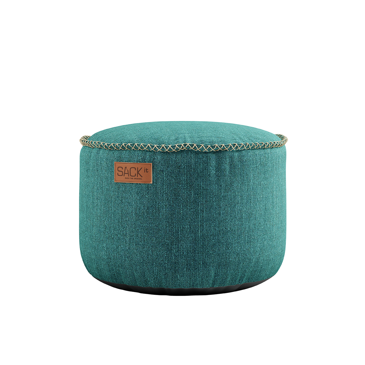 Runder Cobana Pouf in petrol melange aus wasserabweisendem Polsterstoff, 50x35 cm. | Cobana Pouf - Cobana Petrol Melange | SACKit