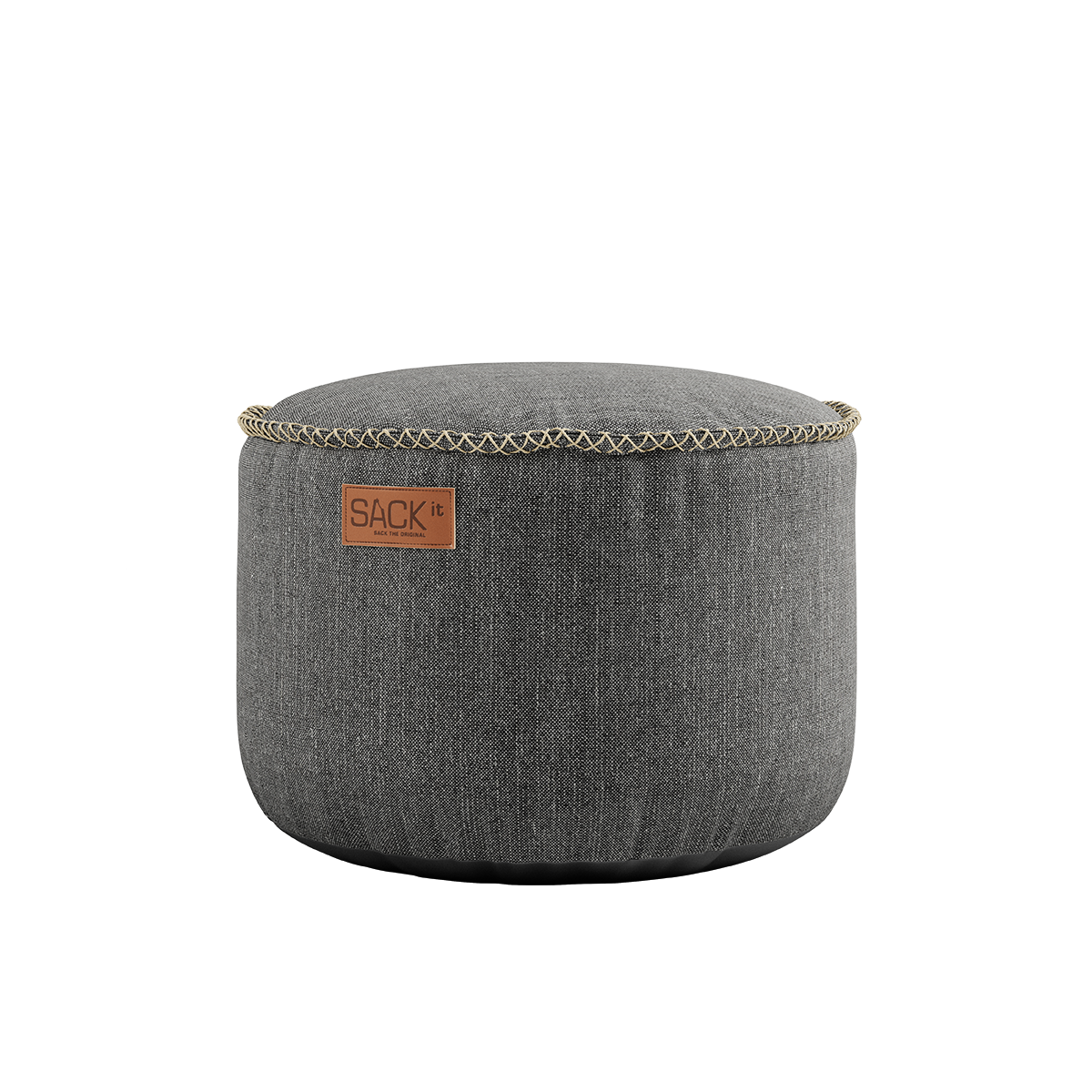 Runder Cobana Pouf in grauem, scheuerbeständigem Stoff mit handgenähten Nähten. | Cobana Pouf - Cobana Grey | SACKit