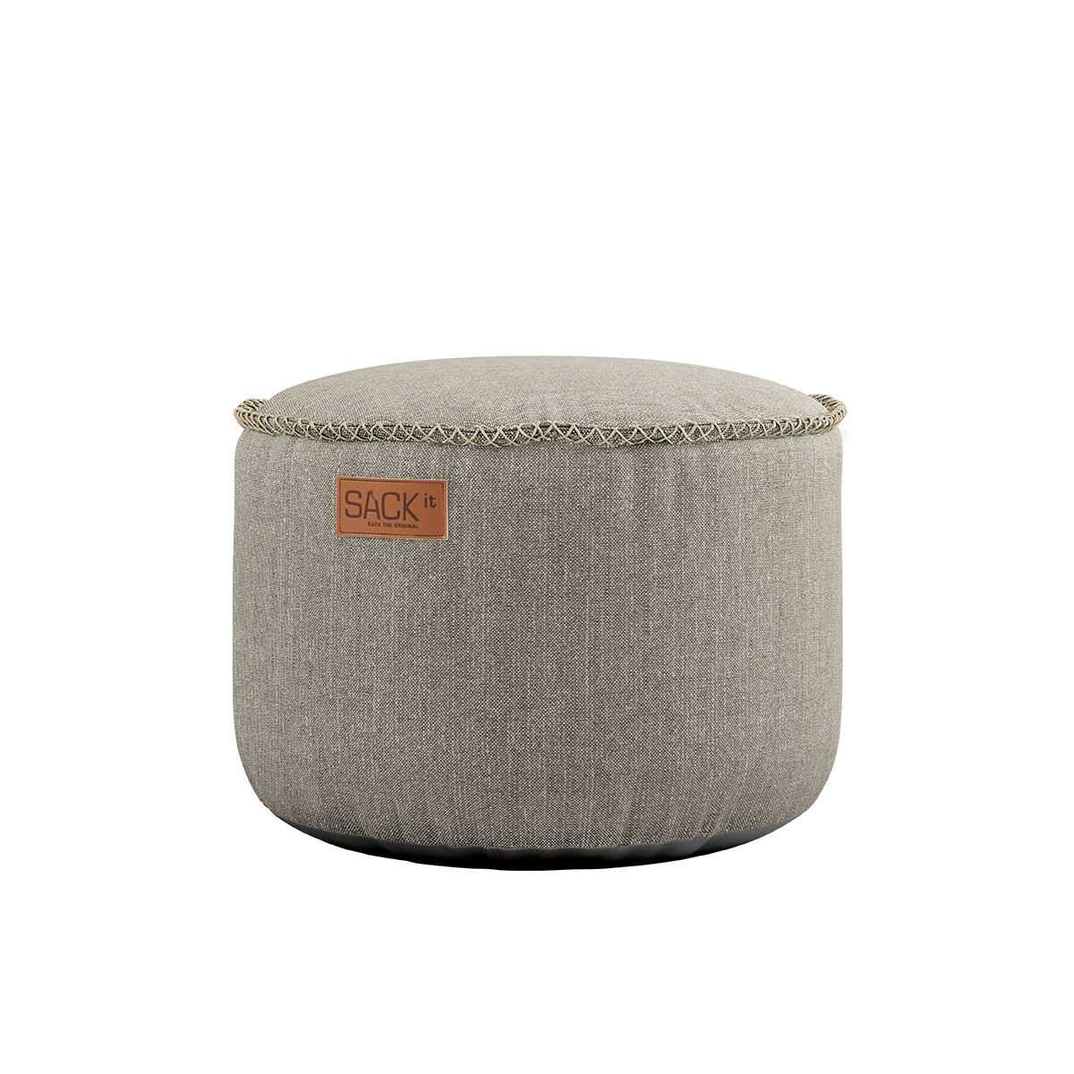 Runder Cobana Pouf in Kirra Sand aus wasserabweisendem Polsterstoff, 50 x 35 cm.