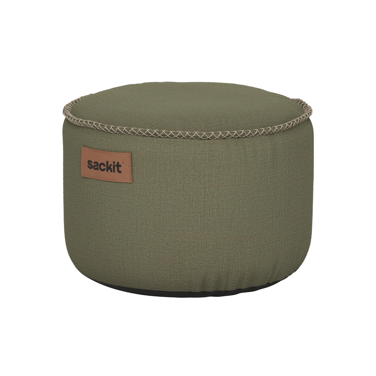 Runder Cobana Pouf in Kirra Olive aus wasserabweisendem Polsterstoff, 50 x 35 cm. | Cobana Pouf - Kirra Olive | SACKit