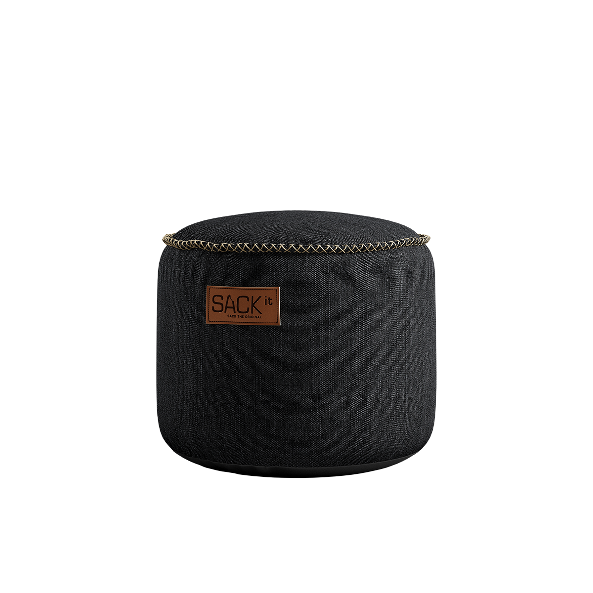 Cobana Junior Pouf in schwarzem Olefin - Stoff, runder Kinderpouf mit handgenähten Stichen. | Cobana Junior Pouf - Cobana Black | SACKit