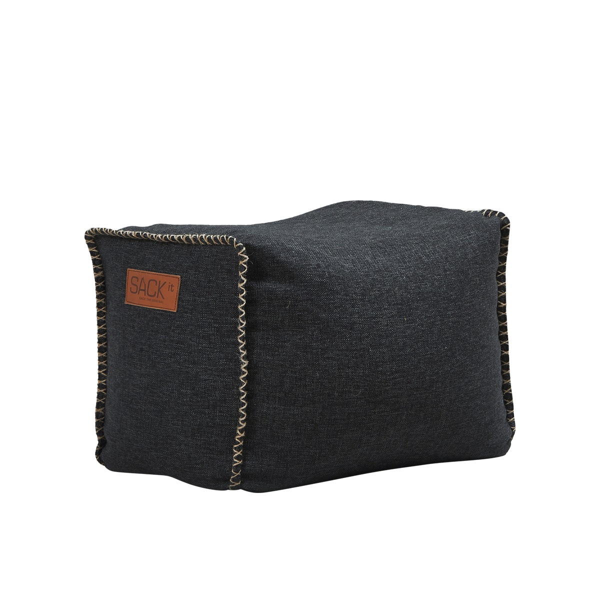 Schwarzer quadratischer Cobana Square Pouf aus wasserabweisendem Polsterstoff, handgenäht. | Cobana Square Pouf - Cobana Black | SACKit