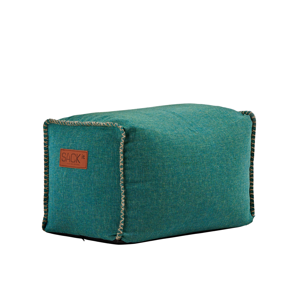 Quadratischer Cobana Square Pouf in petrol Melange mit wasserabweisendem Stoff und handgenähten Stichen | Cobana Square Pouf - Cobana Petrol Melange | SACKit