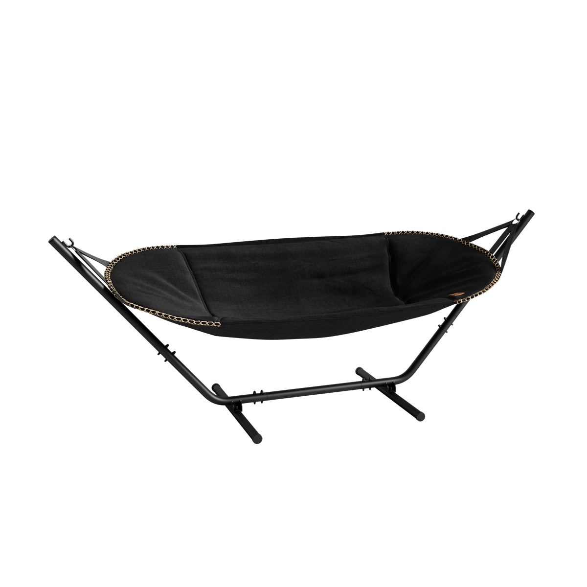 Schwarze Cobana Hängematte mit schwarzem Aluminiumgestell, modernes Design für Garten oder Terrasse | Cobana Hammock - Cobana Black Black | SACKit
