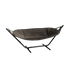 Cobana Hammock mit braunem Stoff und schwarzem Aluminiumgestell, freistehend als Hängematte und Sonneliege.