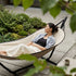Cobana Hammock Hängematte in Cobana Grey mit schwarzem Aluminiumgestell, draußen auf Terrasse. | Cobana Hammock - Kirra Noir Taupe | SACKit