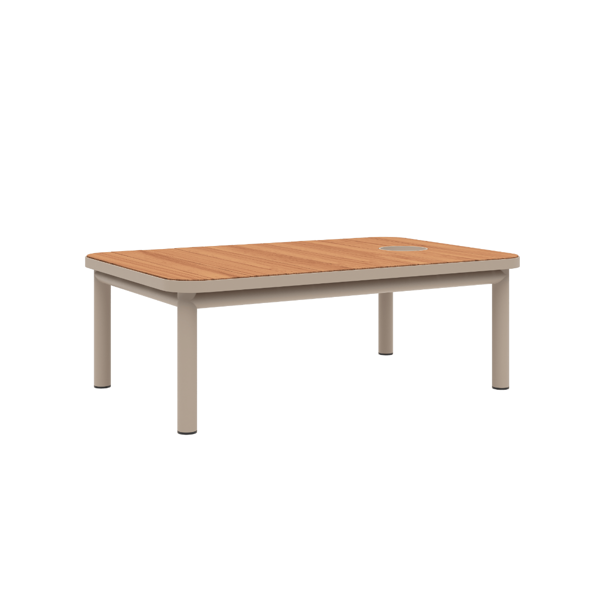 Kirra Coffee Table in taupe mit Accessory Fit, Aluminiumrahmen und Teakholzplatte, Outdoor-Couchtisch