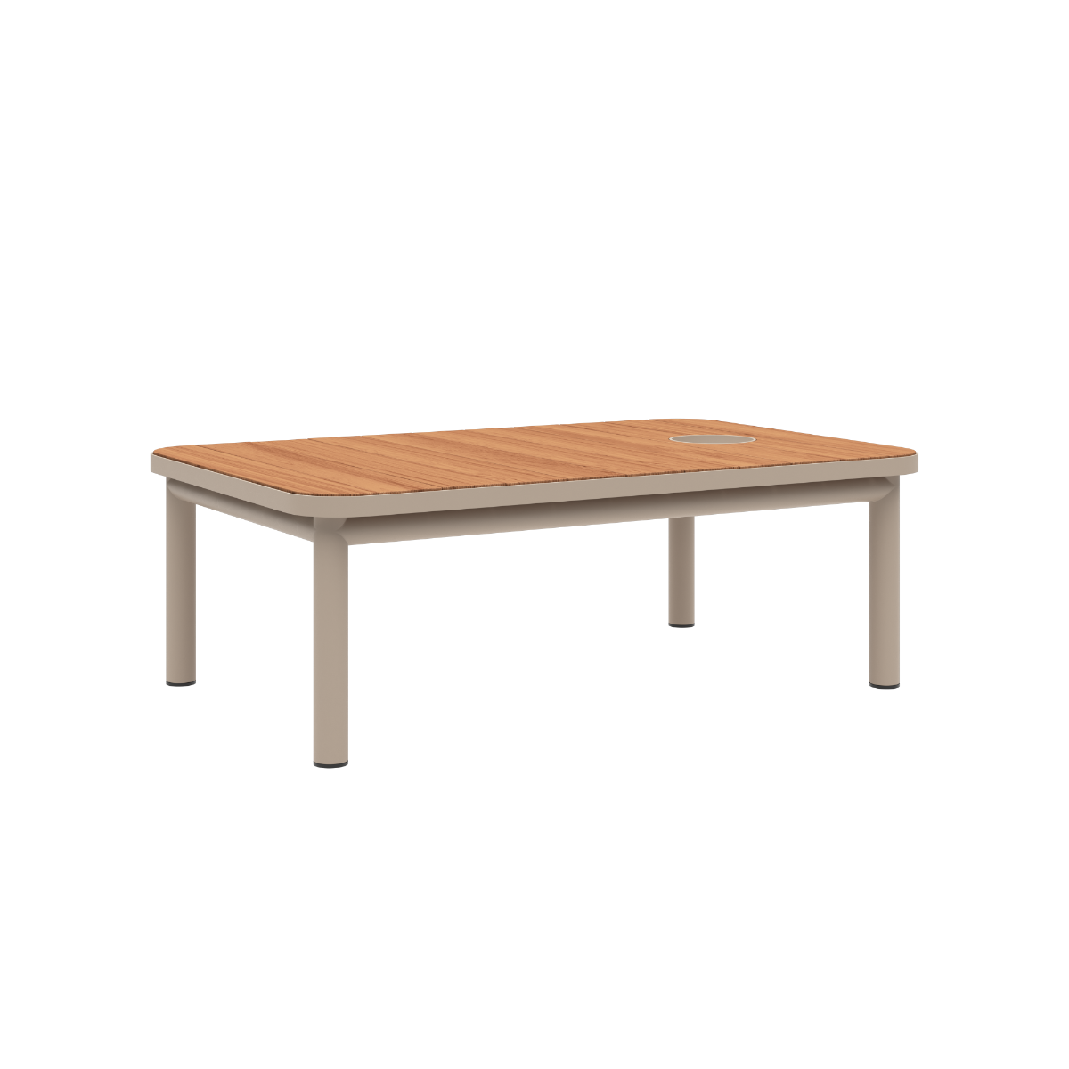 Kirra Coffee Table in taupe mit Accessory Fit, pulverbeschichteter Aluminiumrahmen und Teakholzplatte | Kirra Coffee Table - Taupe Mit Accessory Fit | SACKit