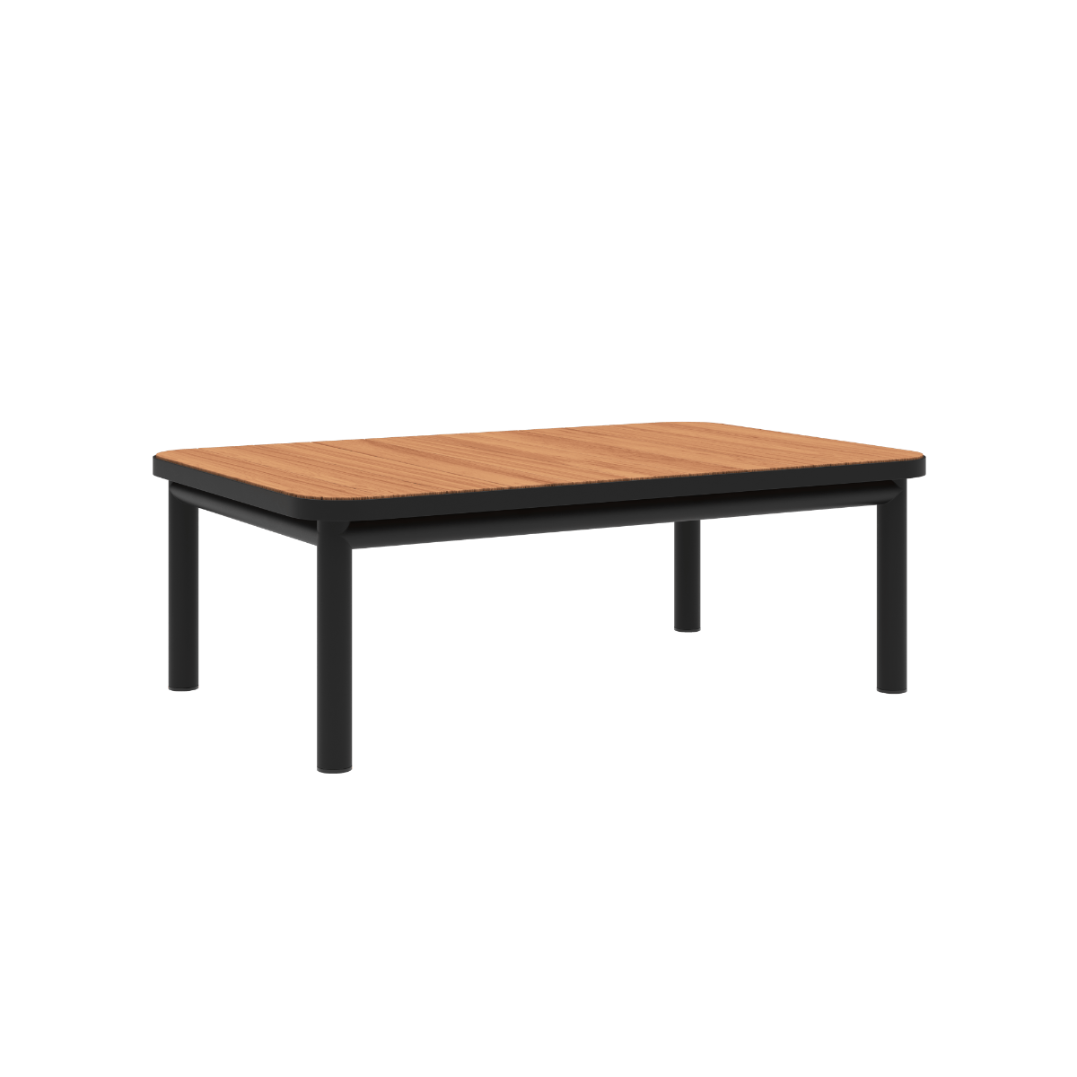 Kirra Coffee Table in schwarzem pulverbeschichtetem Aluminium mit Teakholzplatte ohne Accessory Fit