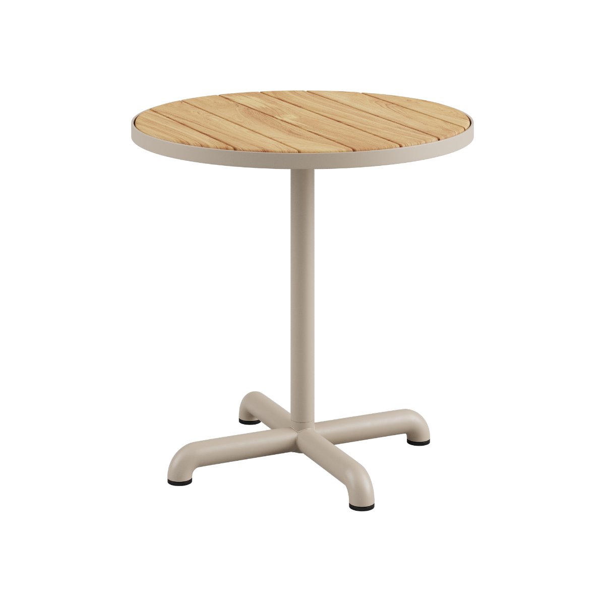 Kirra Café Table aus pulverbeschichtetem Aluminium und Teakholz in Taupe, runder Outdoor - Tisch. | Kirra Café Table - Taupe | SACKit