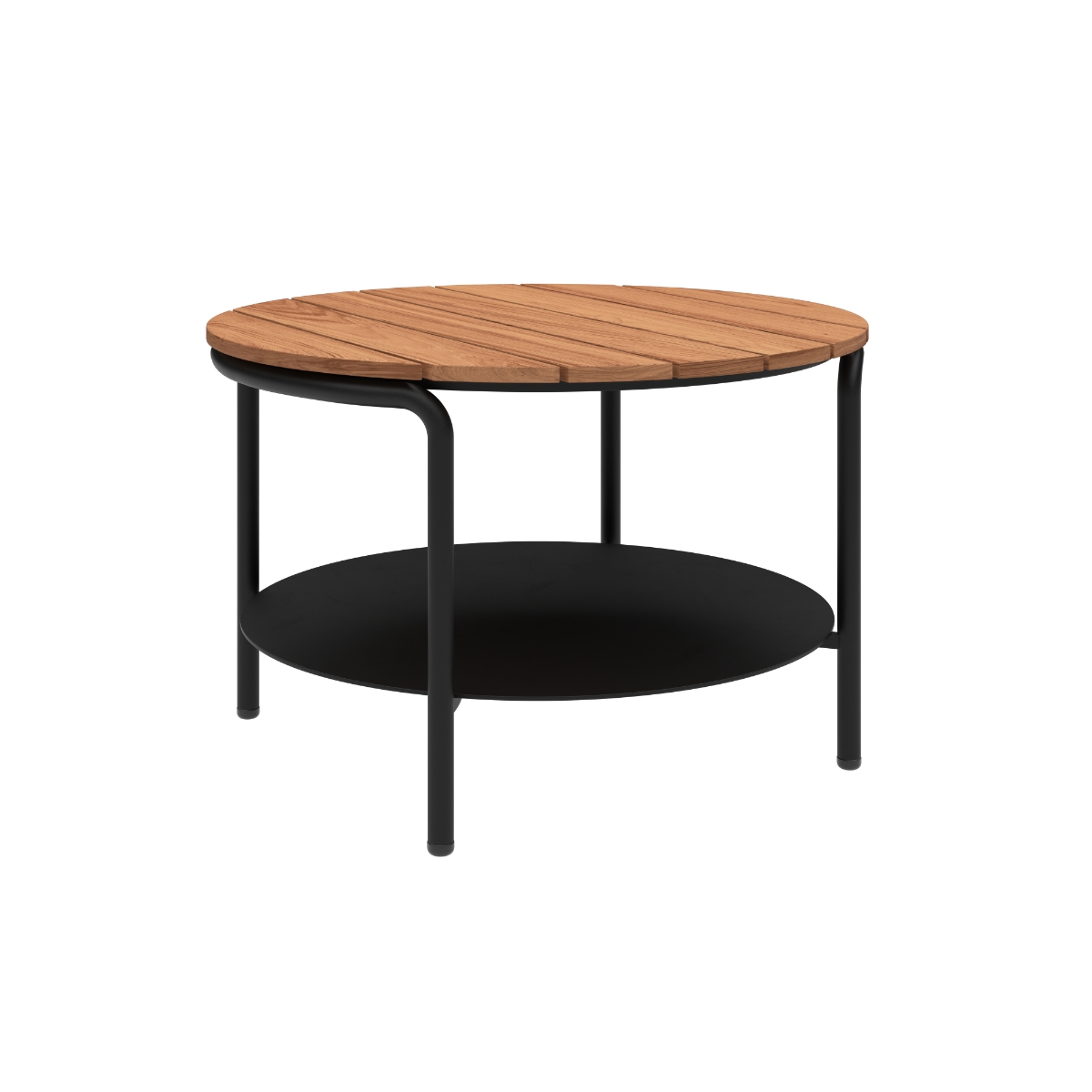 Runder Patio Coffee Table Ø70 mit pulverbeschichtetem Aluminiumrahmen und FSC - zertifiziertem Teakholz, schwarz | Patio Coffee Table - Ø70 - Ohne Accessory Fit | SACKit