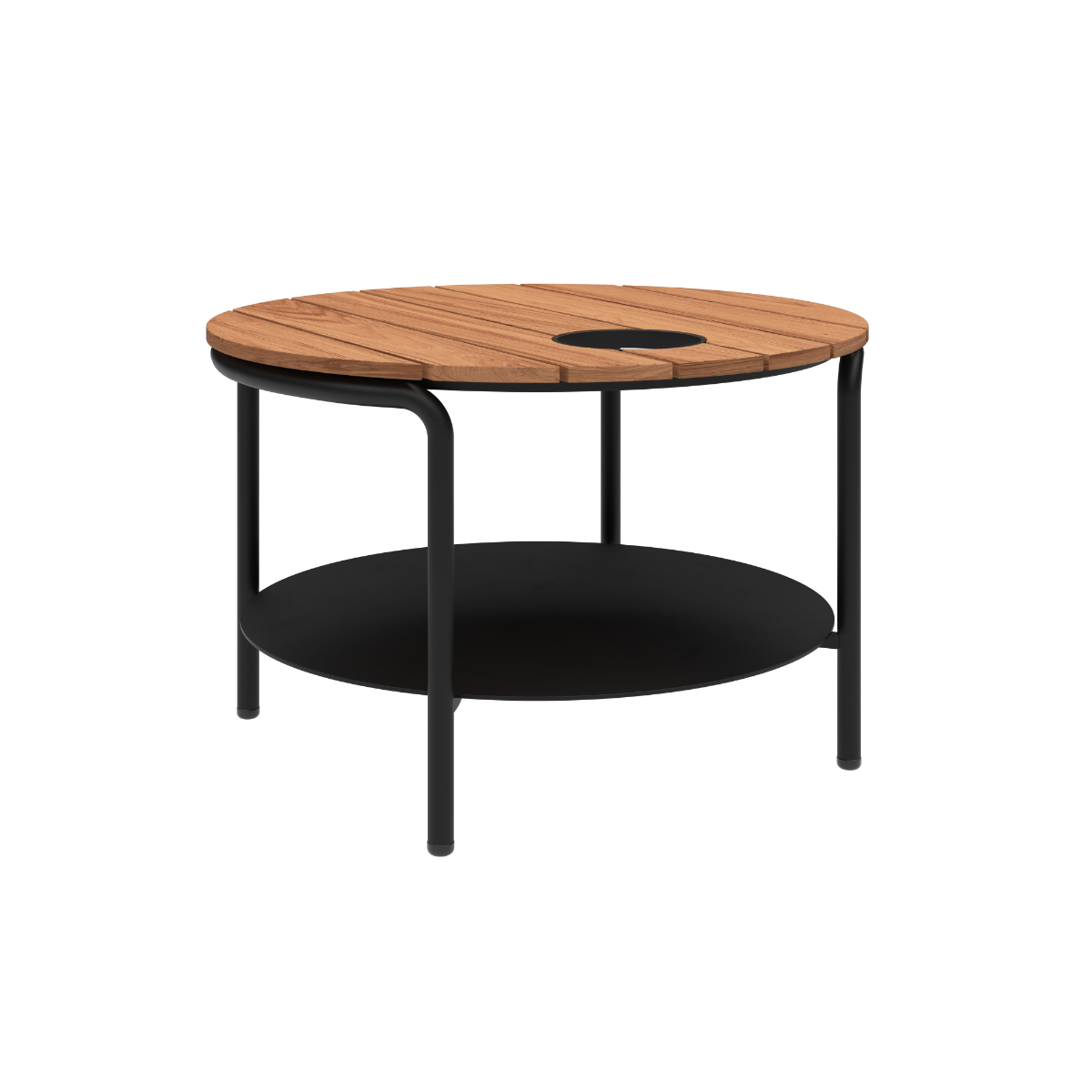 Runder Patio Coffee Table Ø70 mit pulverbeschichtetem Aluminiumrahmen und FSC® - Teakholz, mit Accessory Fit | Patio Coffee Table - Ø70 - Mit Accessory Fit | SACKit