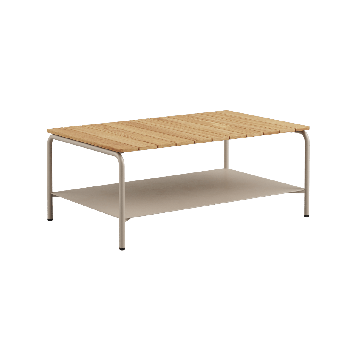 Patio Coffee Table 110x70 mit pulverbeschichtetem Aluminiumrahmen und Teakholzplatte in Taupe, Outdoor - Couchtisch | Patio Coffee Table - 110x70 - Ohne Accessory Fit Taupe | SACKit