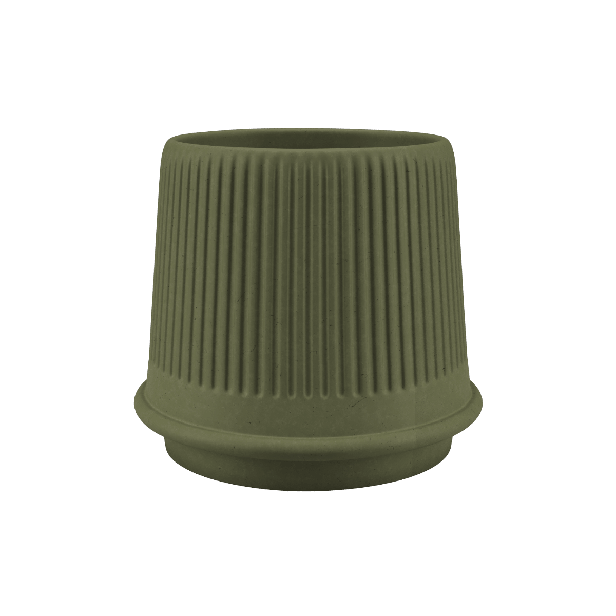 Grüner Gaia 23 Blumentopf aus Keramik mit matter, gerillter Oberfläche und Drainageloch | Gaia 23 - Olive | SACKit