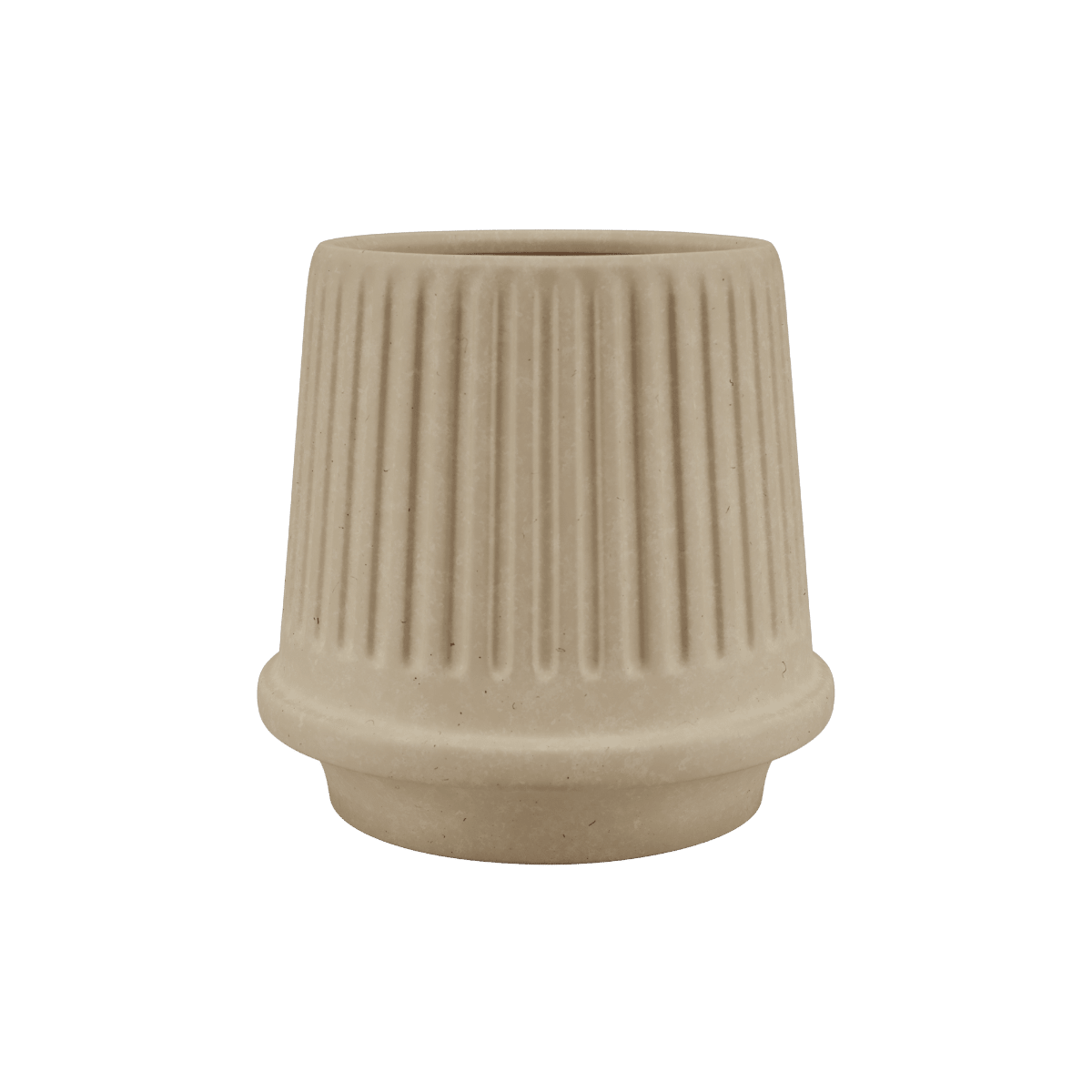 Sandfarbener Gaia 16 Blumentopf aus Keramik mit matter, gerillter Oberfläche und Drainageloch. | Gaia 16 - Sand | SACKit