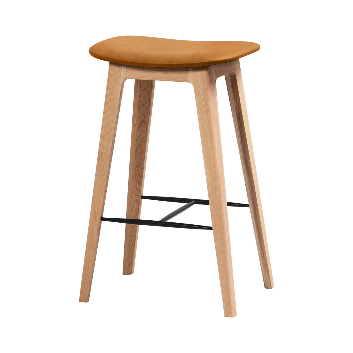 Nordic Bar Stool aus Eiche mit 73 cm Höhe und Luna Sandstone Lederpolsterung | Nordic Bar Stool - Oak - 73 cm Luna Sandstone | SACKit